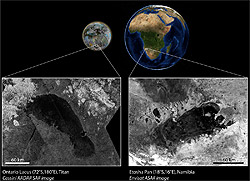 Ontario Lacus en Titán comparado con el Etosha Pan en Namibia