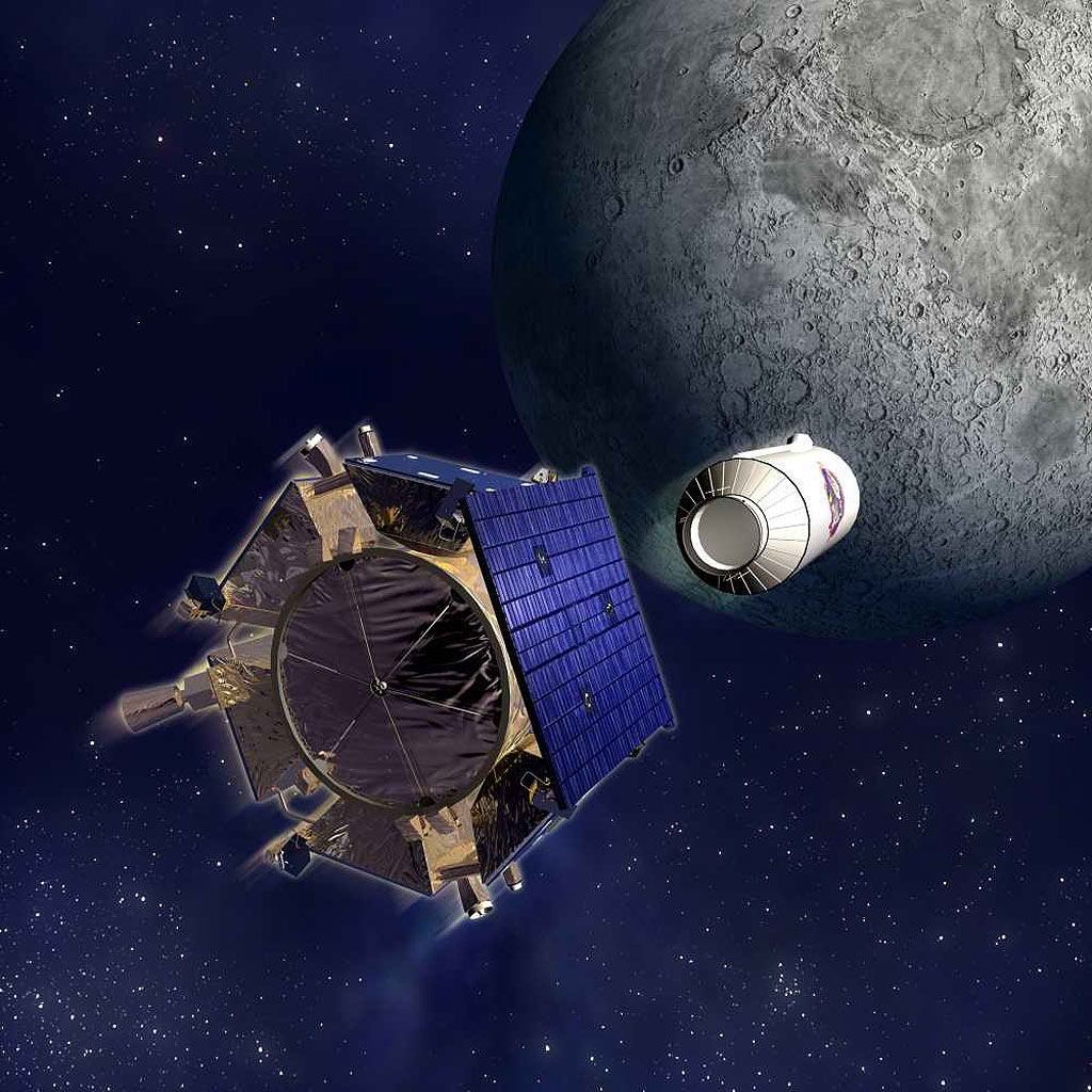 La sonda Lcross (Lunar Crater Observation and Sensing Satellite) se prepara para impactar en la Luna a una velocidad de casi 9.000 kilómetros por hora. La idea es que en el cráter choque el módulo de impacto y que la sonda Lcross (con varios instrumentos de medida a bordo) atraviese la pluma de materia que se levantará para tomar datos antes de estrellarse ella misma poco después.
