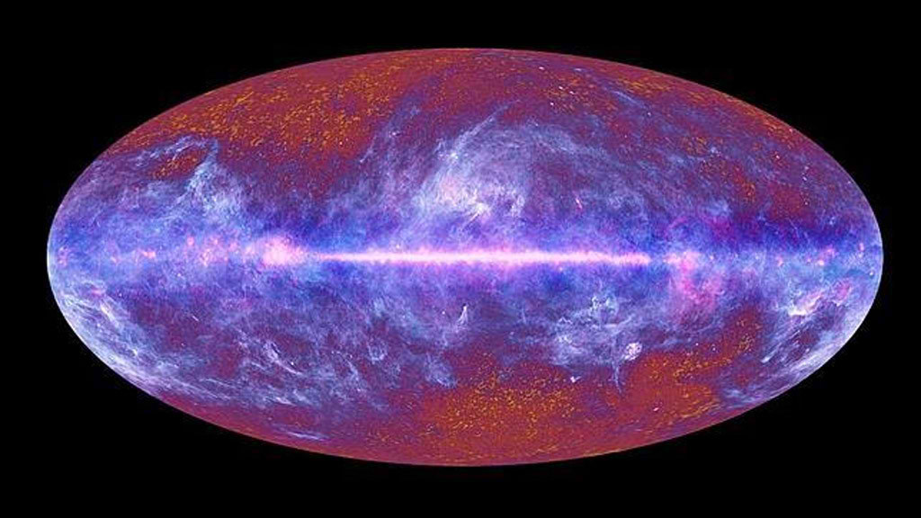 Mapa del fondo c�smico de microondas. La V�a L�ctea es la franja blanca del medio