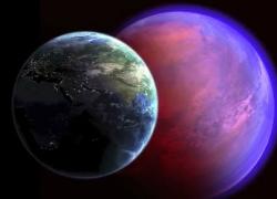 Planeta 55 Cancri e (der) comparado con la Tierra