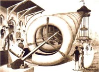 Aplicación del tornillo de arquímedes en una ilustración del siglo XIX