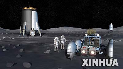 Ilustraci�n de la base y veh�culos lunares planeados