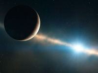 Representación de un exoplaneta dentro de un disco de polvo