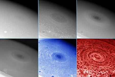 Im�genes de la sonda Cassini que muestran el arremolinado polo sur de Saturno. Foto: NASA