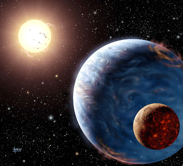 Representación artística de una supertierras girando alrededor de una estrella similar al sol