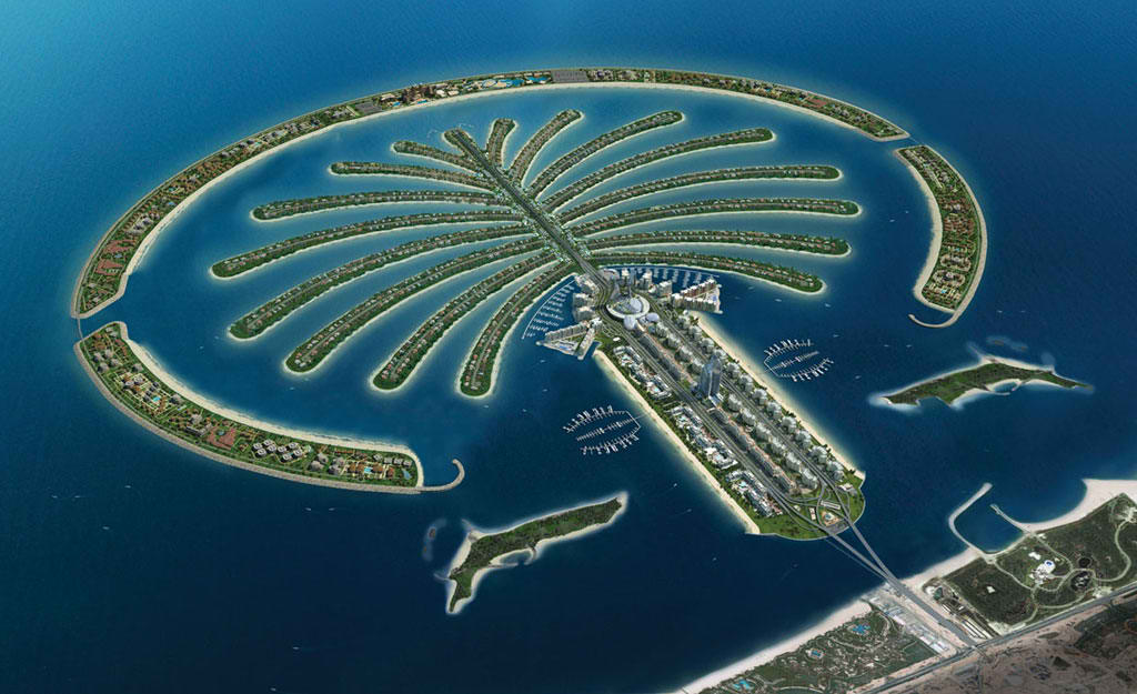 Maqueta del proyecto Palm Jumeirah, actualmente es la isla artificial más grande construida, pero pronto le acompañarán islas artificiales aún más grandes.